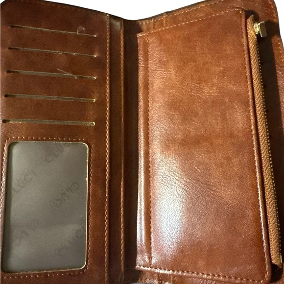 Cluci Trifold Vegan Leather RFID Protection Brown Wallet - Picture 3 of 6